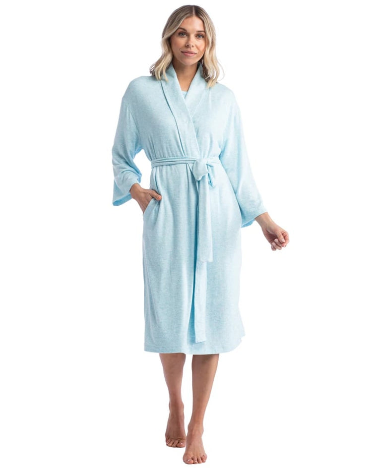 Heather Glacier Blue $|& Softies Dream Jersey Robe with Shawl Collar - VOF Front