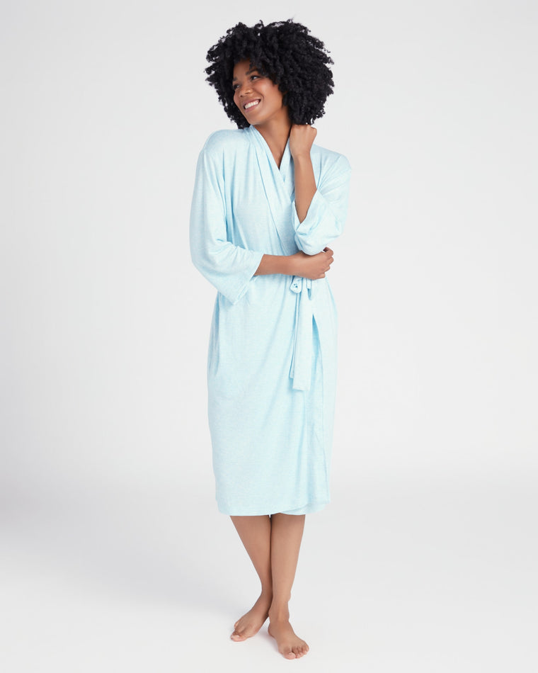 Heather Glacier Blue $|& Softies Dream Jersey Robe with Shawl Collar - SOF Front
