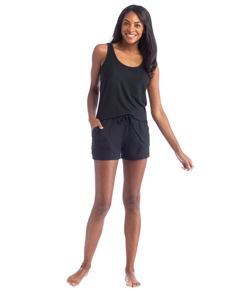 Black $|& Softies Dream Tank Top with Shorts Lounge Set - VOF Front
