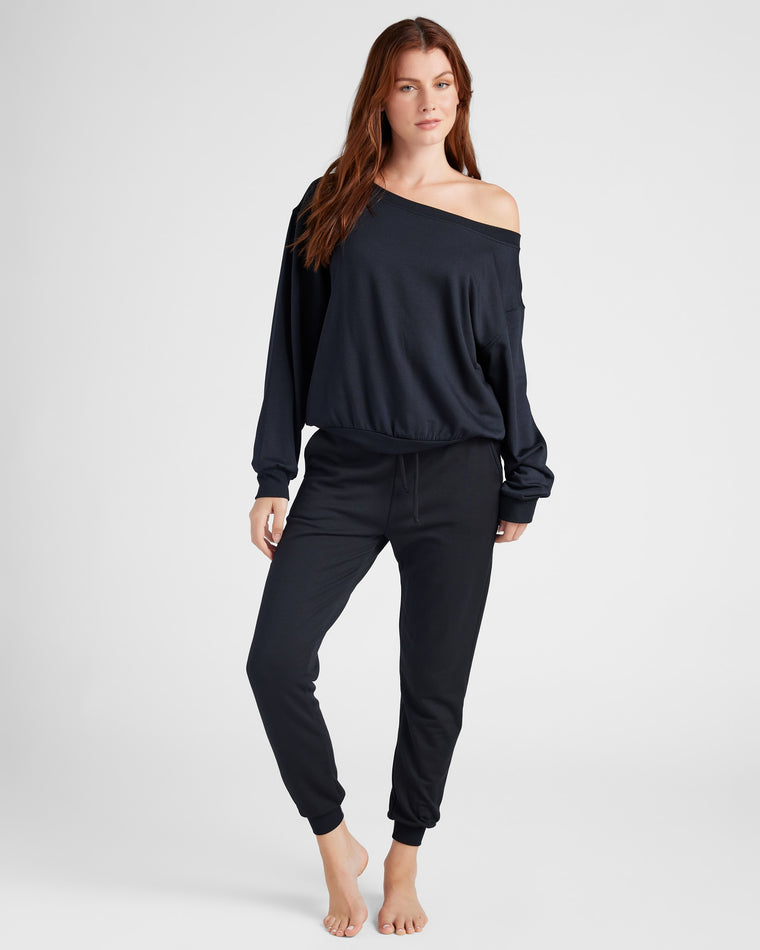 Black $|& SEAS Over the Clouds One Shoulder Top - SOF Full Front