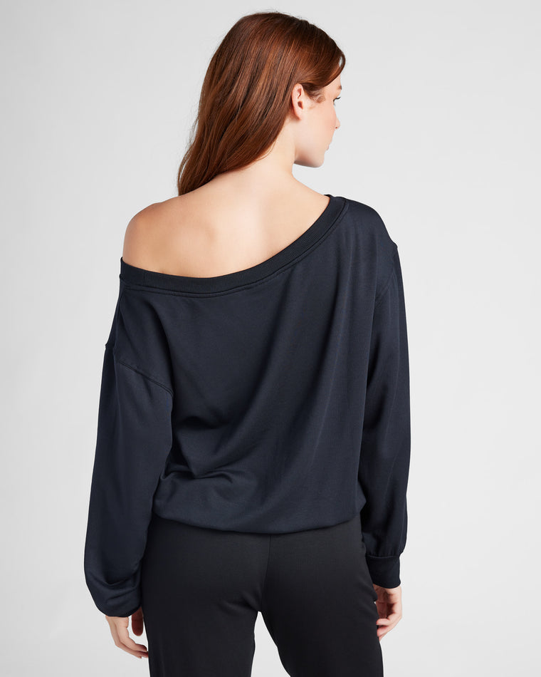 Black $|& SEAS Over the Clouds One Shoulder Top - SOF Back