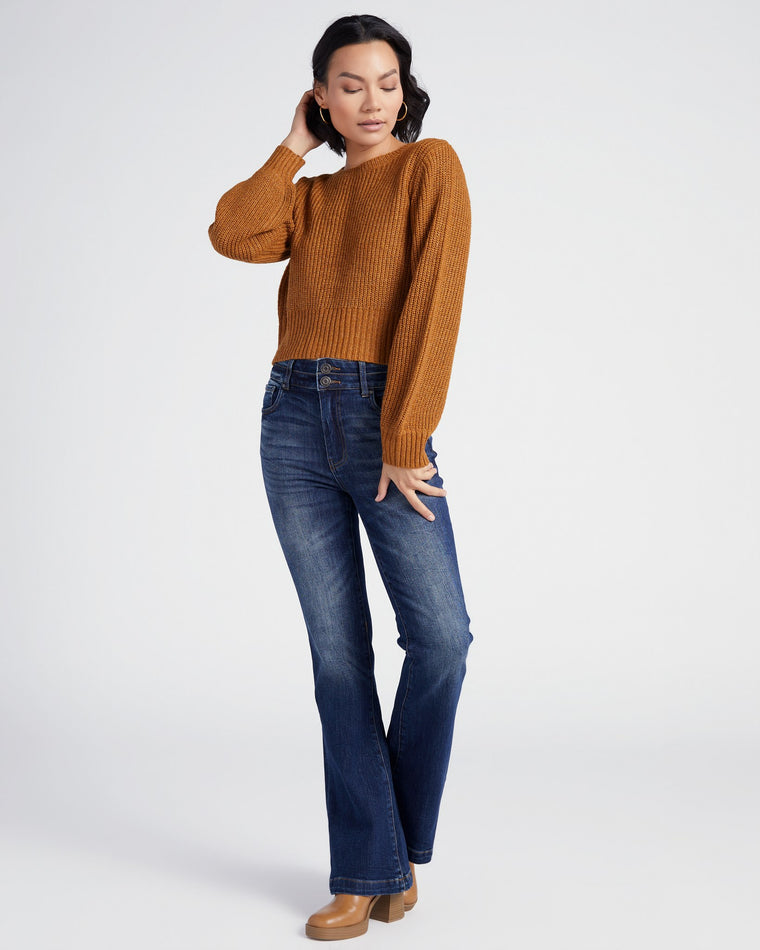 Mustard $|& Cozy CO Ribbed Knit Open Back Pullover - SOF Full Front