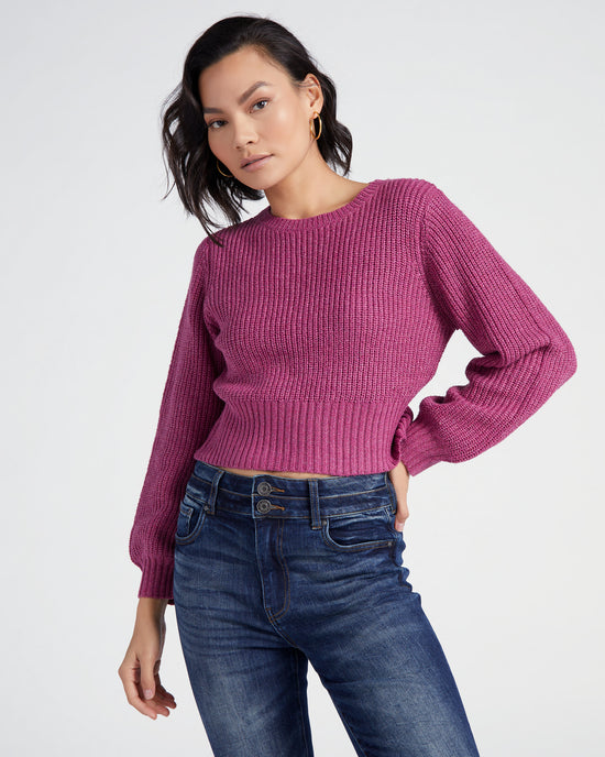 Magenta $|& Cozy CO Ribbed Knit Open Back Pullover - SOF Front