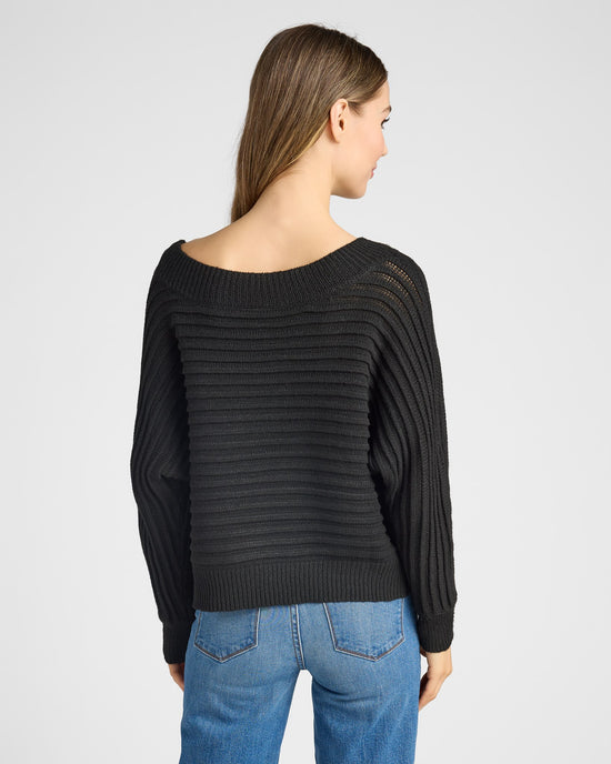 Black $|& Cozy CO Ribbed Off Shoulder Dolman Pullover - SOF Back