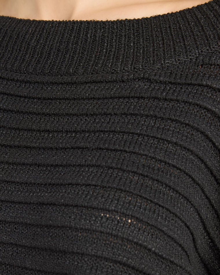 Black $|& Cozy CO Ribbed Off Shoulder Dolman Pullover - SOF Detail