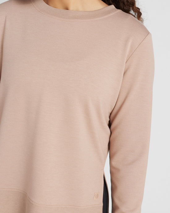 Warm Taupe $|& MPG Sport Serene Side Slit Pullover - SOF Detail