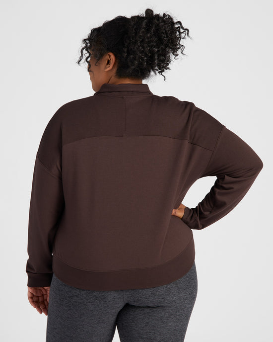 Chocolate Brown $|& MPG Sport Serene 1/4 Zip Relaxed Pullover - SOF Back
