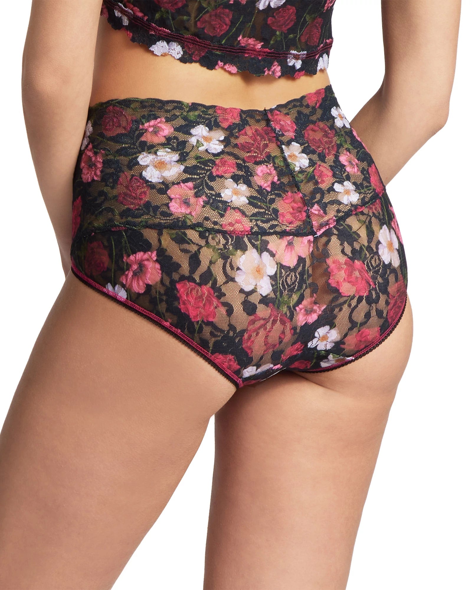 Black Floral $|& Hanky Panky Printed Retro Lace V-kini - VOF Back
