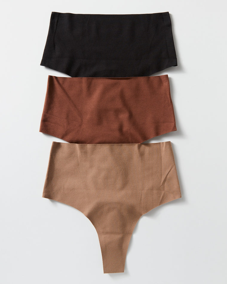 Dark Neutrals Tan/Mocha/Black $|& Panty Promise High Rise Thong 3 Pack - SOF Front