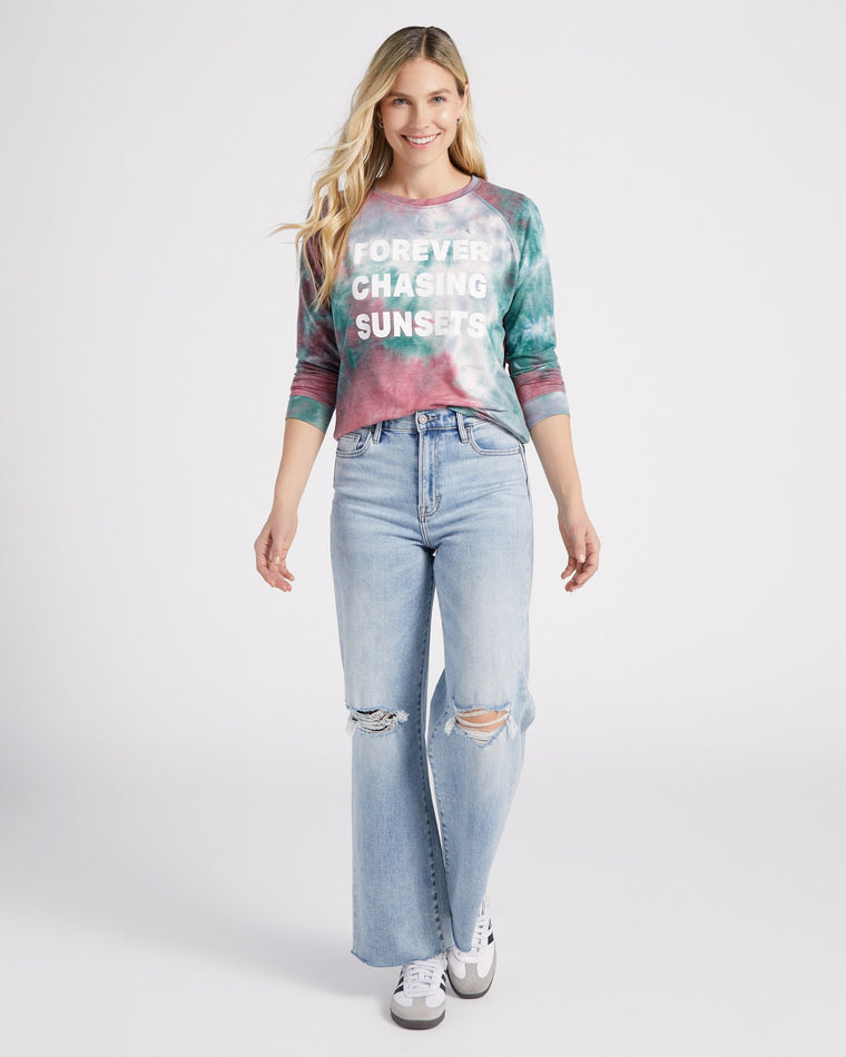 Sage Dusty Rose $|& 78 & Sunny Chasing Sunsets Tie Dye Graphic Pullover - SOF Full Front