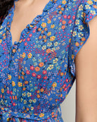 Blue $|& Apricot Ditsy Spritz Ruffle V-Neck Dress - SOF Full Front