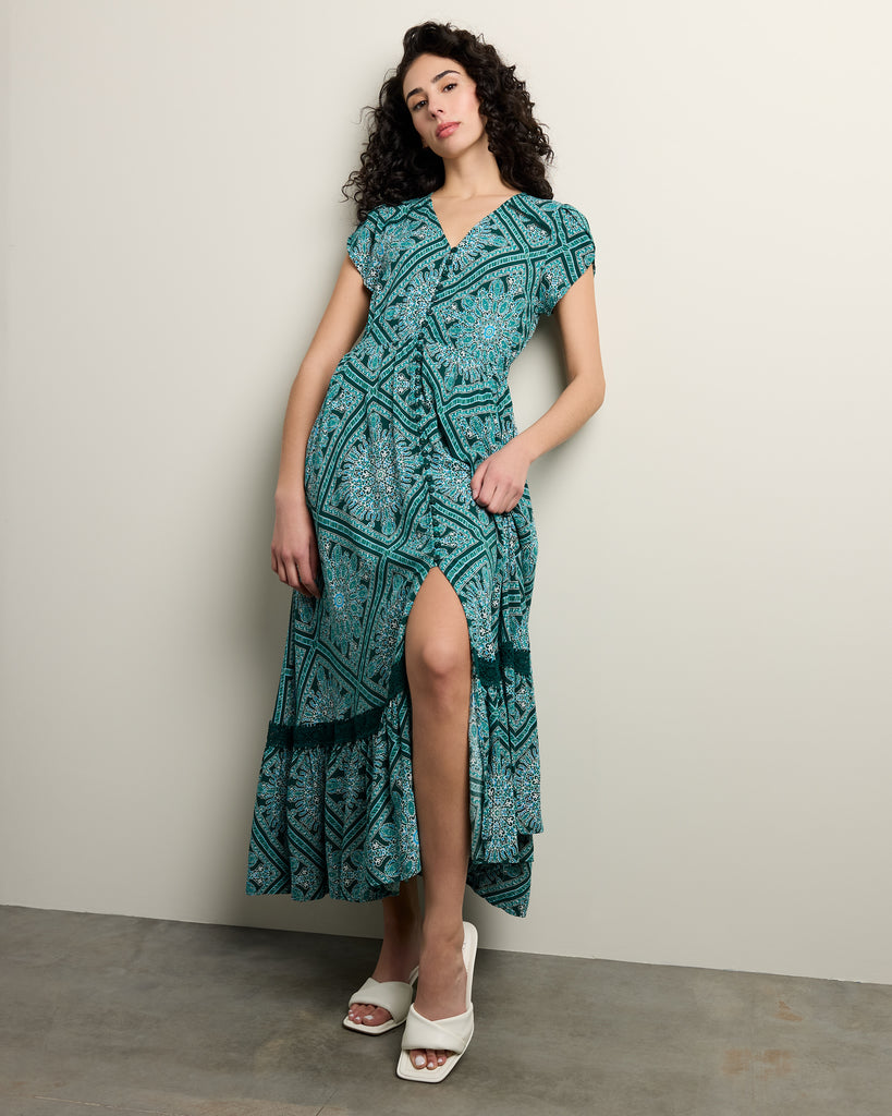 Diamond Crochet Button Maxi Dress - Silky Boho Viscose – Wantable