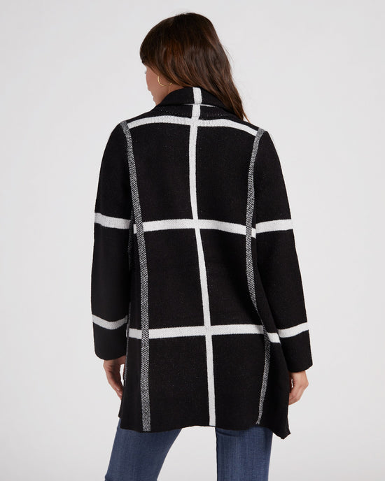 Black/White $|& OneWorld Plaid Sweater Coatigan - SOF Back