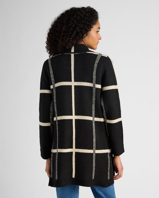 Black/White $|& OneWorld Plaid Sweater Coatigan - SOF Back