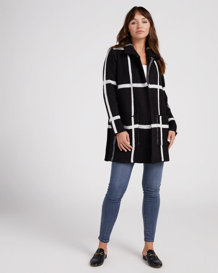 Black/White $|& OneWorld Plaid Sweater Coatigan - SOF Front