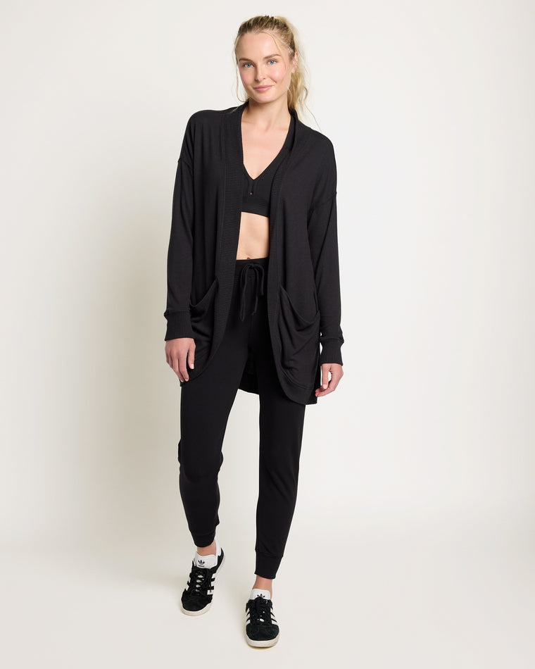Textured Black $|& Interval Cocoon Cardigan - UGC On Fig