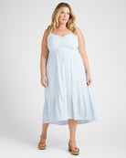 Blue/White $|& Skies Are Blue Striped Sweetheart Maxi Dress - SOF Front