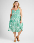 White/Kelly Green $|& Skies Are Blue Print Midi Dress - SOF Front