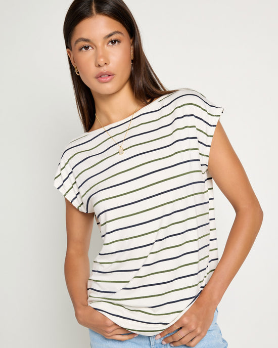 Natural/Nymph/Indin $|& SEAS Brentwood Boat Neck Stripe Top - SOF Front