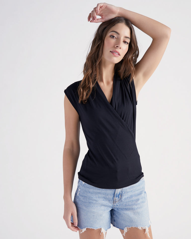 Black $|& Black Tape Sleeveless Wrap Front Top - SOF Front