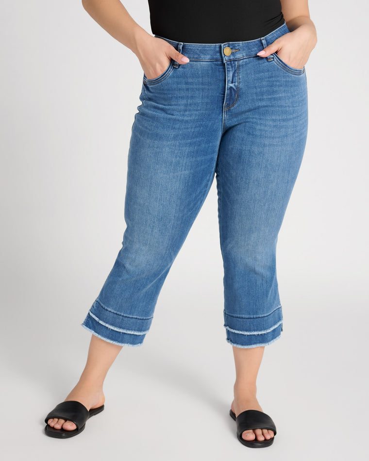 Mid Blue $|& Democracy Absolution Kick Flare Jeans with Frayed Hem - SOF Front