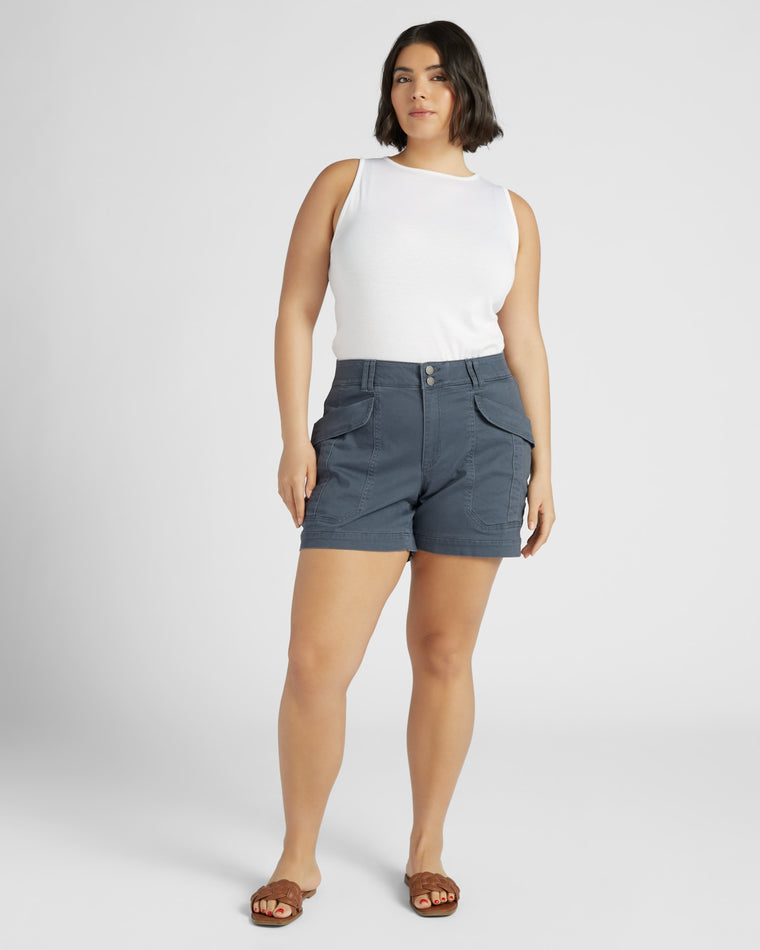 Shadow Grey $|& Democracy High Rise Double Button Utility Short - SOF Full Front