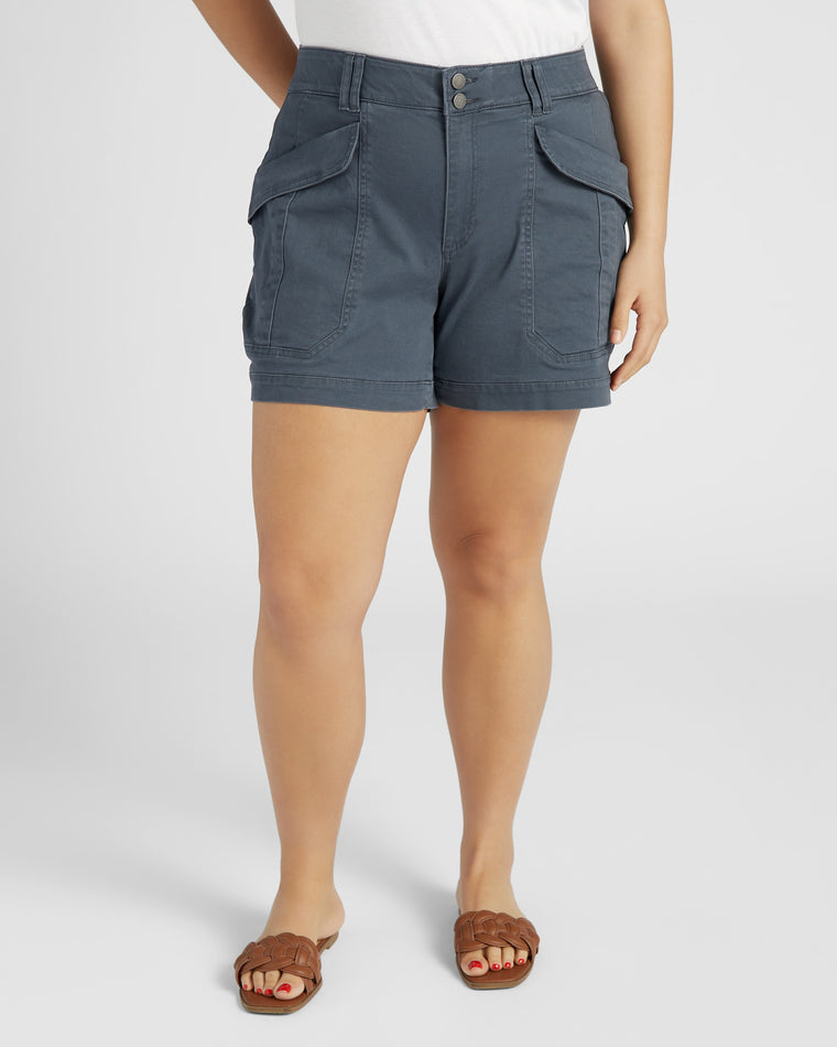 Shadow Grey $|& Democracy High Rise Double Button Utility Short - SOF Front