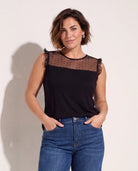 Black $|& Loveappella Mesh Dot Front Top - SOF Front