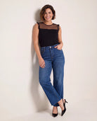Black $|& Loveappella Mesh Dot Front Top - UGC On Fig
