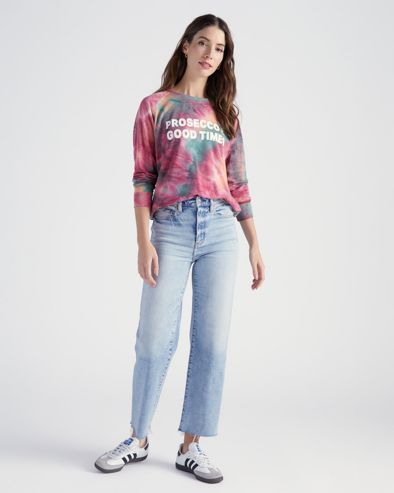 Aqua Tie Dye $|& SEAS Prosecco & Good Times Tie Dye Graphic Pullover - SOF Full Front