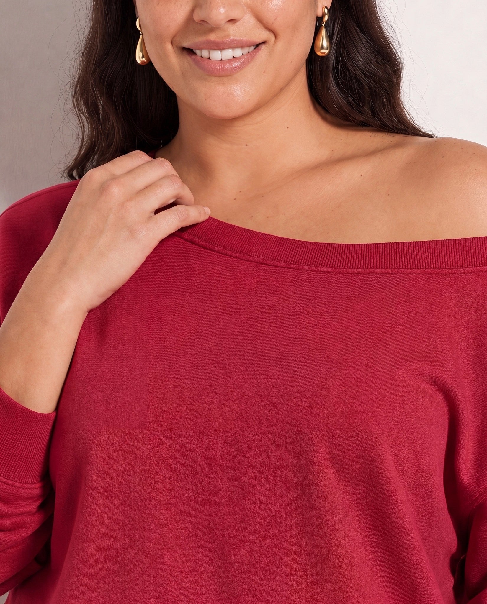 Chilli Pepper $|& SEAS Brooksville One Shoulder Sweatshirt - SOF Full Front