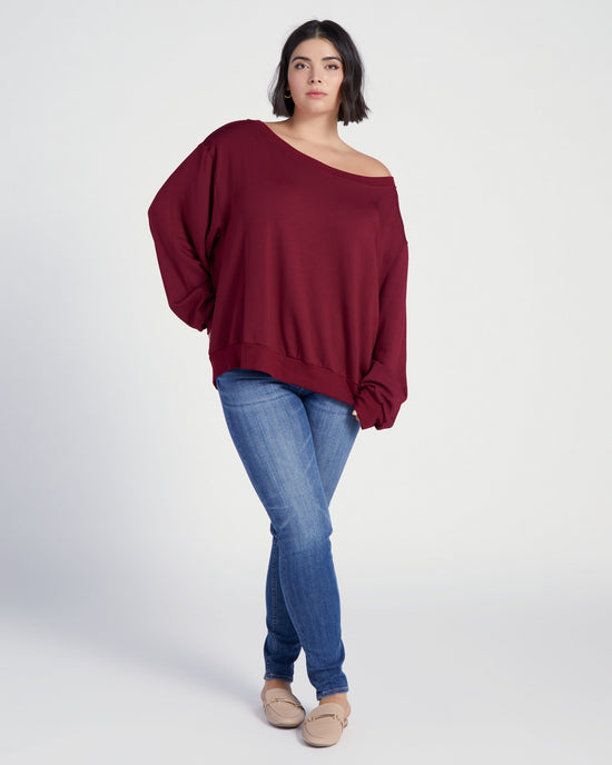 Cabernet $|& 78&SUNNY Brooksville One Shoulder Sweatshirt - SOF Full Front