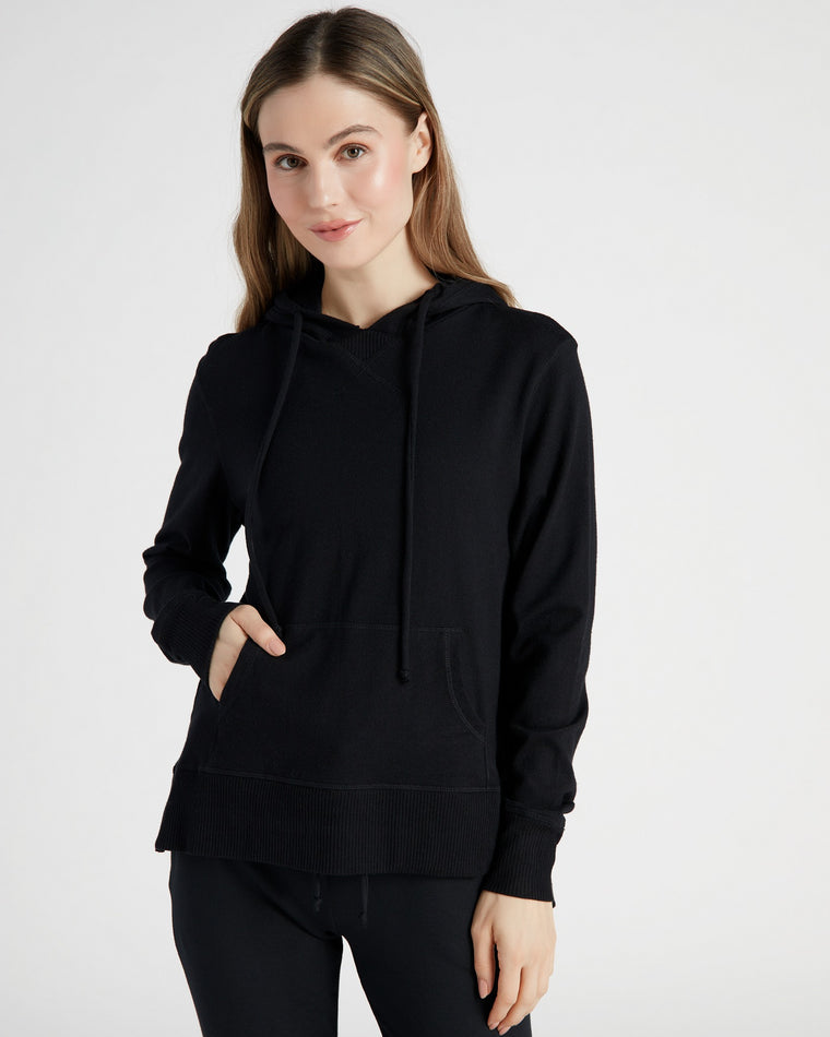 Black $|& Interval Hacci Pocket Hoodie with Ribbed - SOF Front