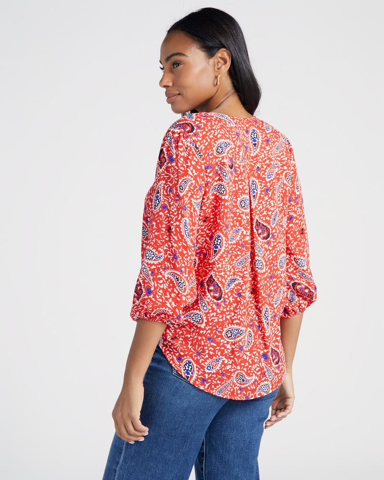 Red Paisley $|& West Kei Printed Woven Wrap Blouse withElastic Cuff - SOF Back