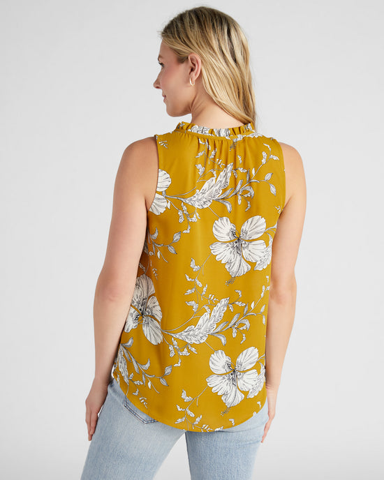 Yellow White $|& West Kei Sleeveless Floral Woven Top with Neck Tie - SOF Back