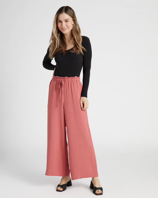 Berry Pink $|& Mystree Paperbag Waist Wide Leg Pant - SOF Full Front