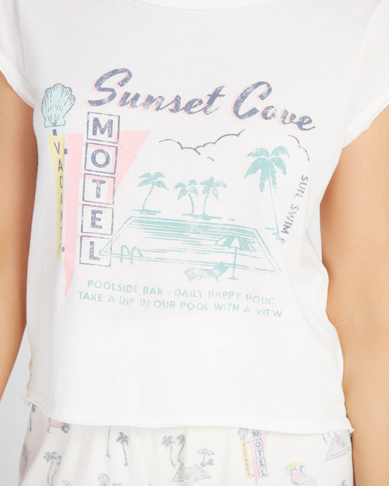 White Shell $|& Z Supply Lounge Sunset Cove Tee - SOF Detail