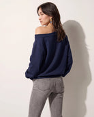 Navy $|& SEAS Brooksville One Shoulder Sweatshirt - SOF Back