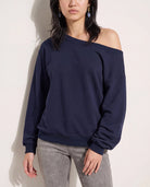 Navy $|& SEAS Brooksville One Shoulder Sweatshirt - SOF Full Front