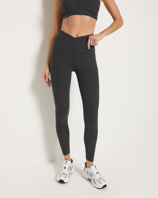 Heather Charcoal $|& Interval FlowHeather Sculpt Crossover Leggings - SOF Front