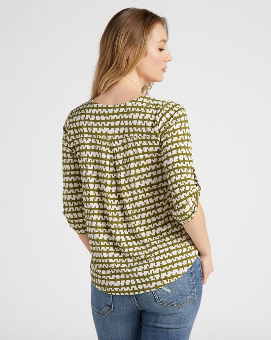 Sage White $|& West Kei Printed Roll Tab Knit Blouse - SOF Back