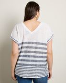 Ivory/Dark Blue $|& Bobeau Caty Double V Stripe Cuff Tee - SOF Back