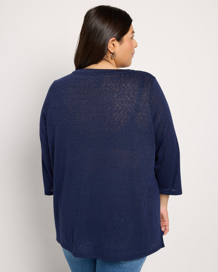 Navy $|& Bobeau Caty Side Slit Top - SOF Back