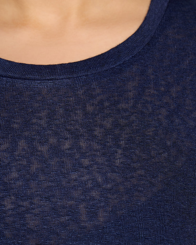 Navy $|& Bobeau Caty Side Slit Top - SOF Full Front