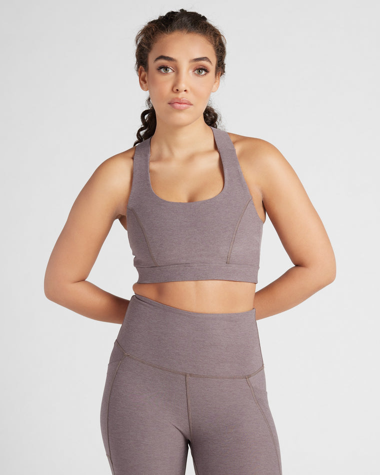Heathered Night Shade $|& Interval Stronger Spacedye Sports Bra - SOF Front