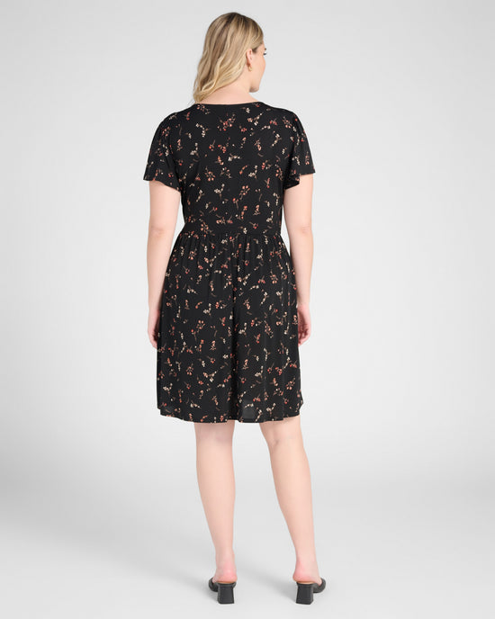 Black Floral $|& Gilli Short Sleeve Faux Wrap Mini Dress - SOF Back
