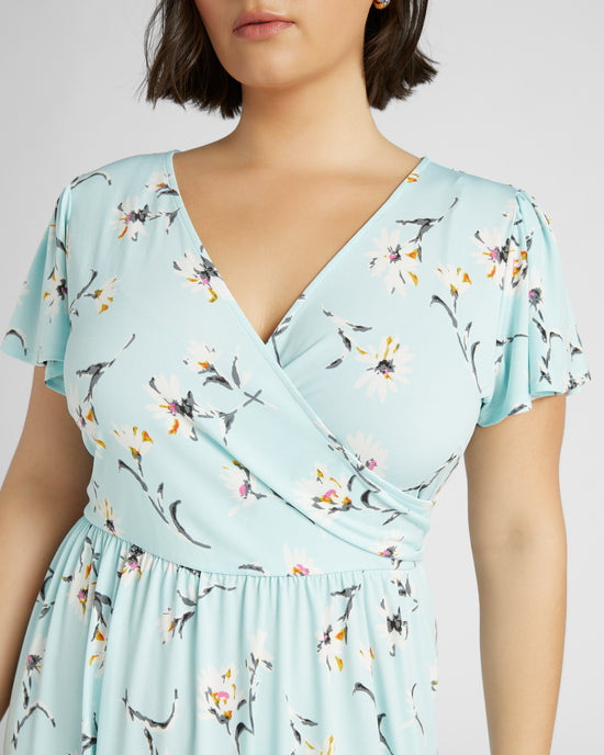 Mint Fuschia Floral $|& Gilli Short Sleeve Faux Wrap Mini Dress - SOF Detail