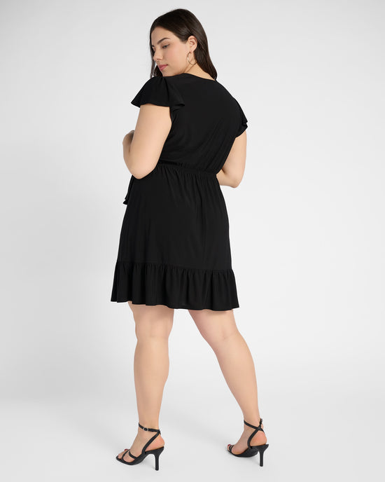 Black $|& Gilli Ruffle Sleeve Surplice Mini Dress - SOF Back