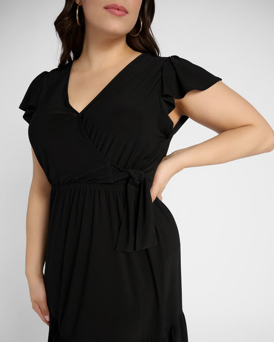 Black $|& Gilli Ruffle Sleeve Surplice Mini Dress - SOF Detail