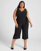 Black $|& Gilli Sleeveless Faux Wrap Cropped Jumpsuit - SOF Front
